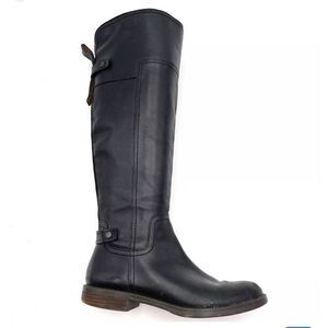 Franco Sarto Black Leather Wide Calf Zip Up Boots, Size 7. Flat Heel